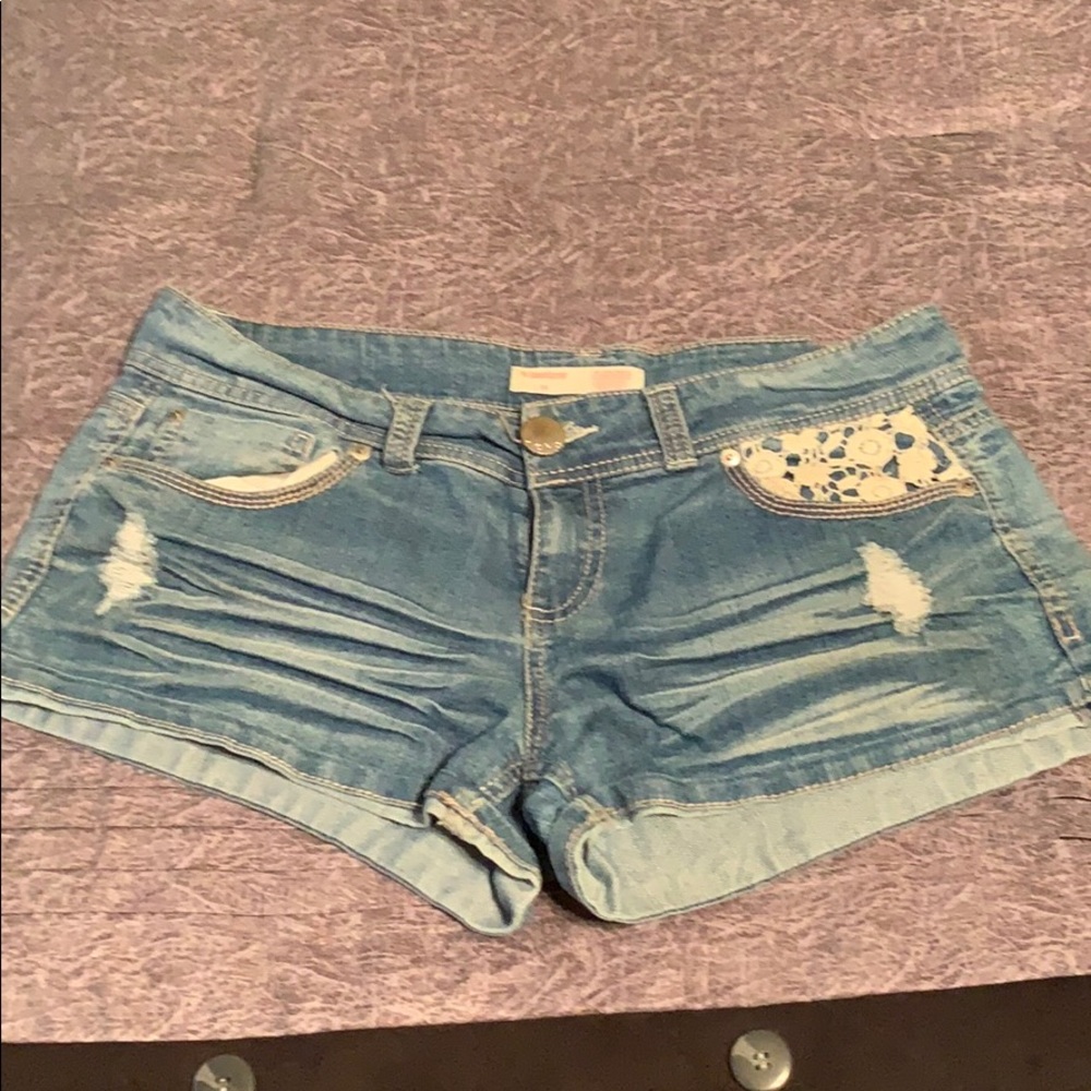 Lace jean shorts